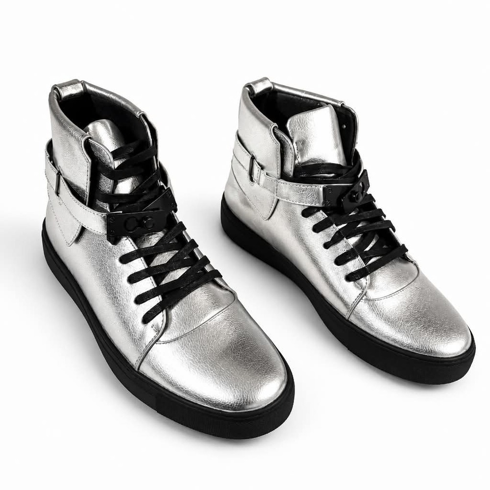 Sio Jupiter 211 Mens 9 High Top Metallic Silver Black Sole Sneakers Shoes 11.5"